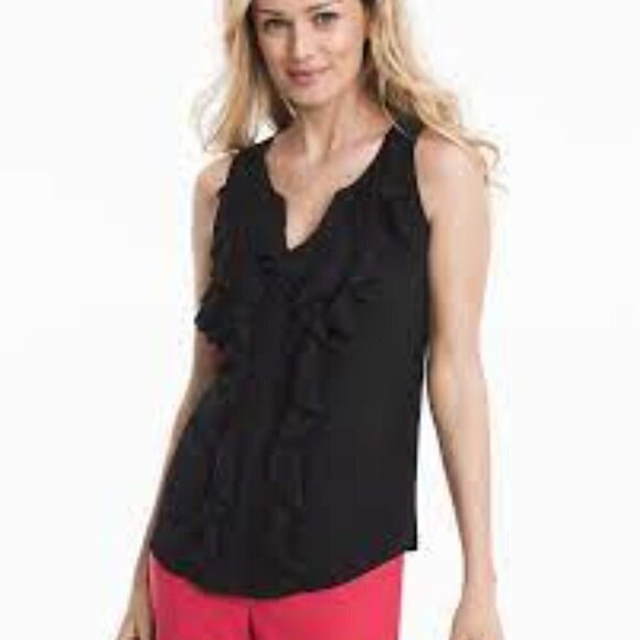 WHBM Black Ruffle-Front Shell Size 8 - Picture 1 of 10